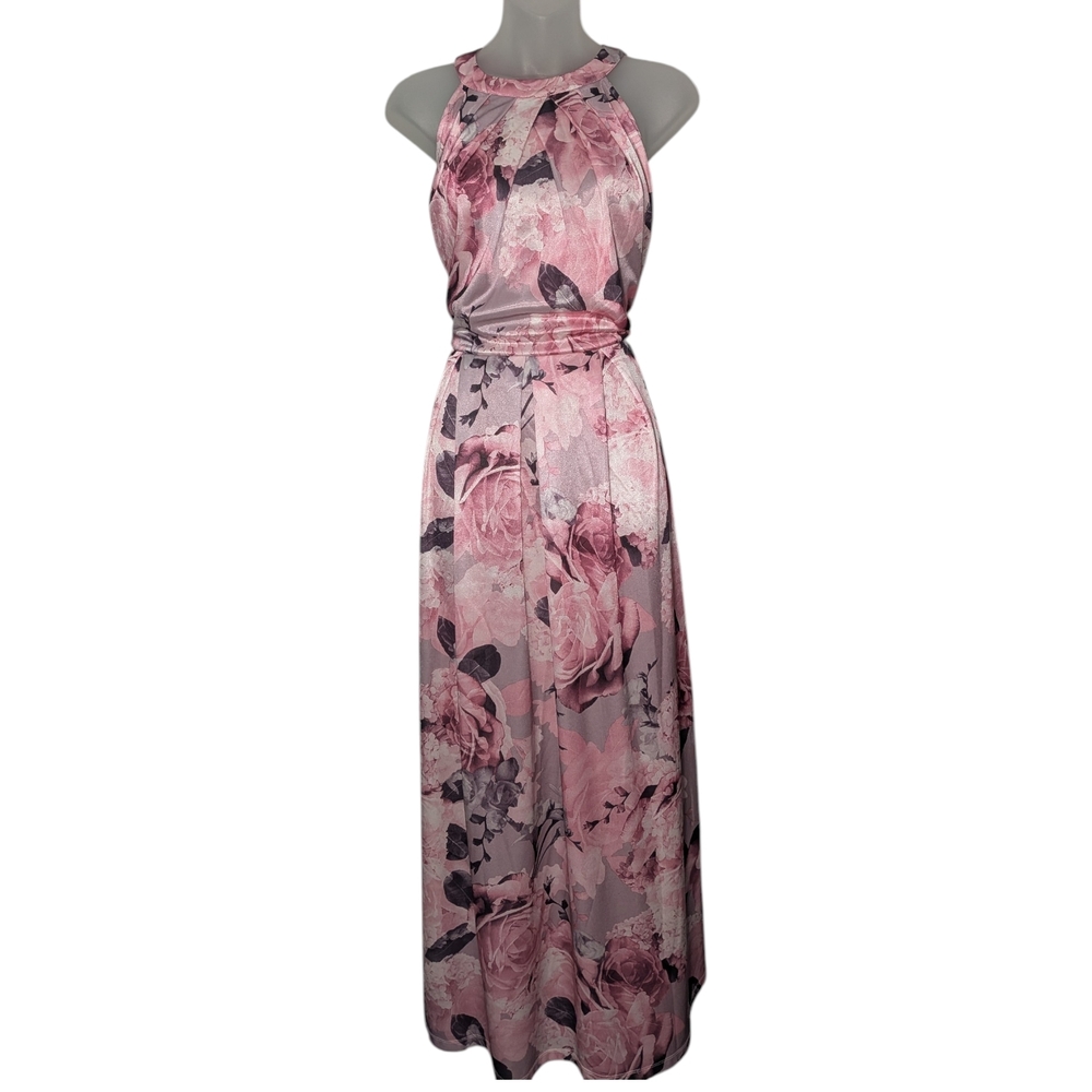 Elegant Size Medium Pink Rose And Sliver Maxi Dress Spring Summer Wedding